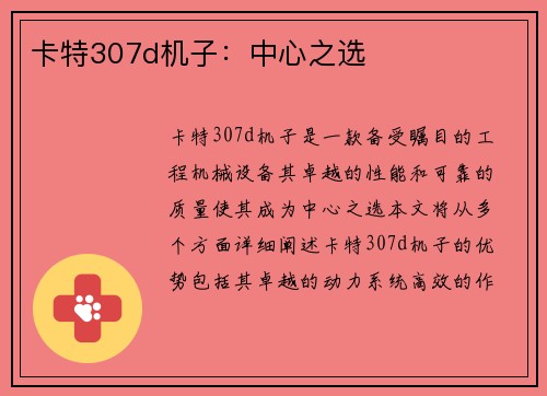 卡特307d机子：中心之选