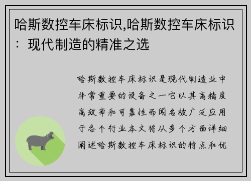 哈斯数控车床标识,哈斯数控车床标识：现代制造的精准之选